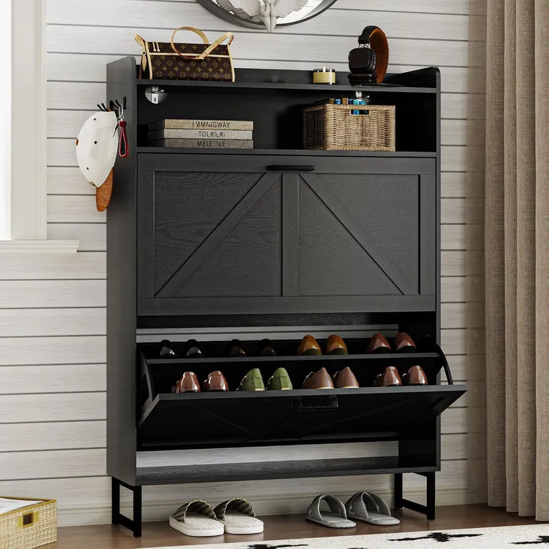 BORNOON Shoe Cabinet with 2 Flip Drawers